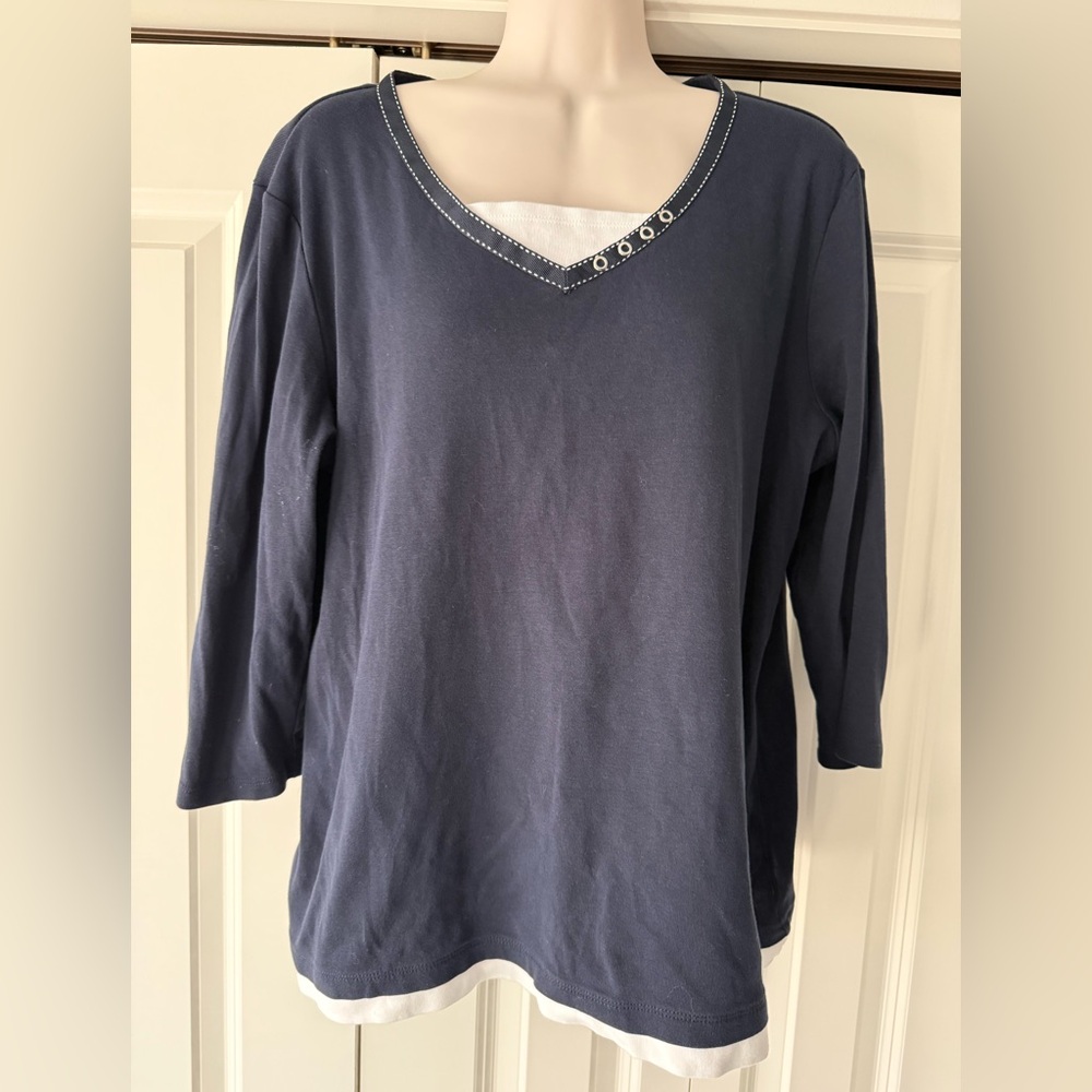 Christopher & Banks navy blue nautical shirt top xl